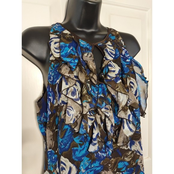 Ann Taylor Brown/Blue Floral Sleeveless Dress - Size 6 - Picture 4 of 9